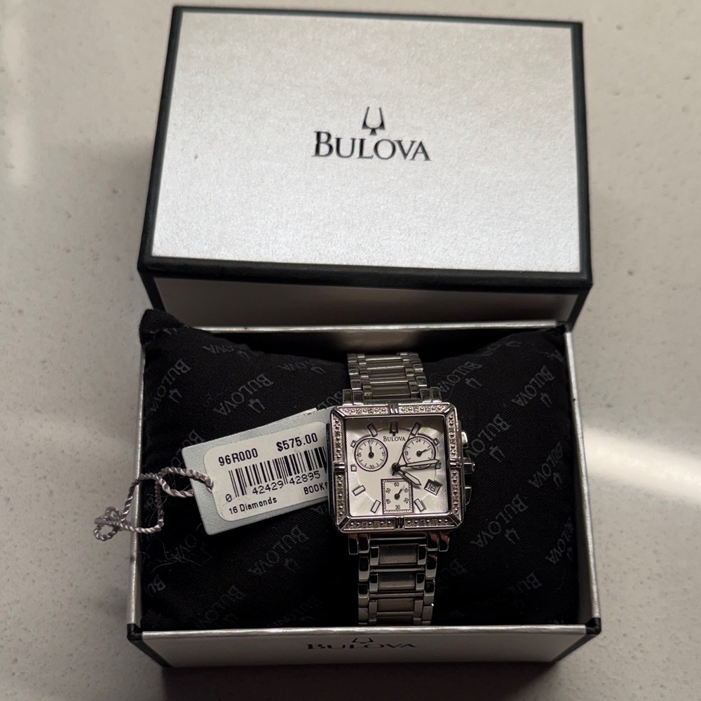Bulova Silver Chronograph Watch with Diamonds